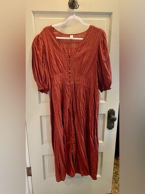 Old Navy Rust-Red V-Neck Button-Front Maxi Dress